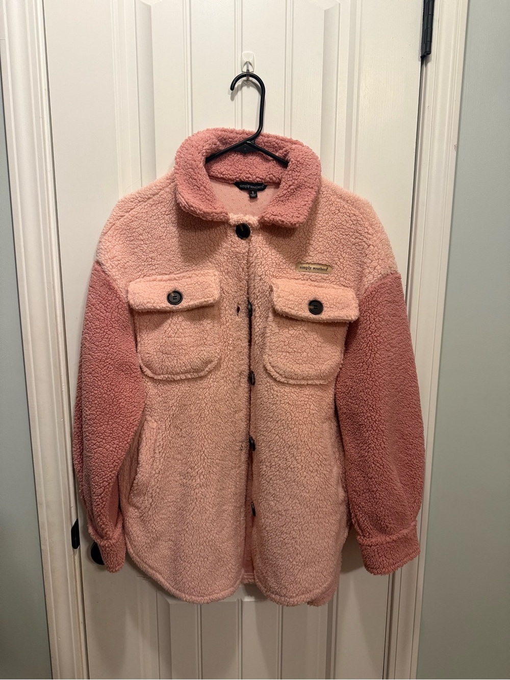 Simply Southern Two-Tone Rose Pink Teddy Sherpa Jacket
